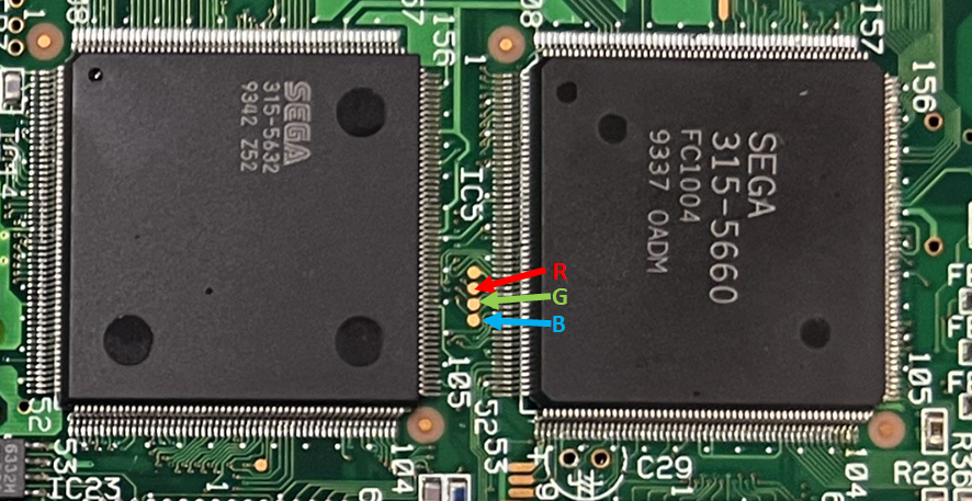 Points de raccordement des entrées RGB de la 3BP sur la CDX