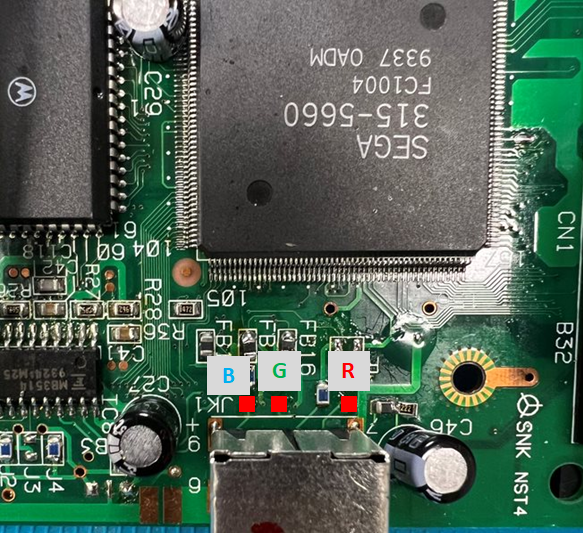 Points de raccordement des sorties RGB sur la CDX