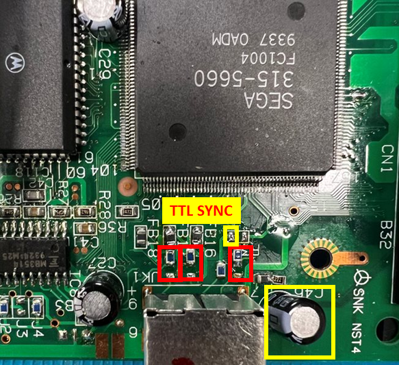Composants de sortie RGB à retirer, rouge obligatoire et jaune selon restauration du composite