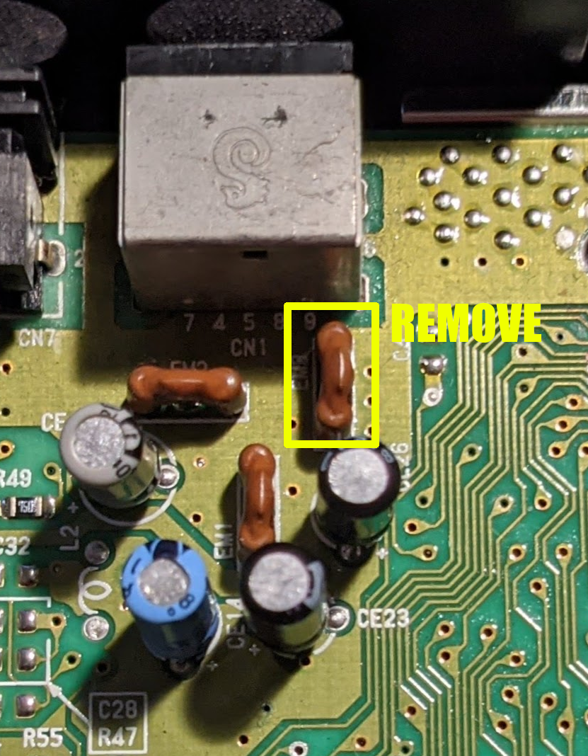 Zone du connecteur DIN vue de dessus, broches repérées